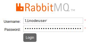 RabbitMQ management interface login screen displaying username and password fields. RabbitMQ management interface login screen displaying username and password fields.