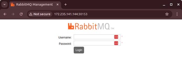 RabbitMQ management GUI displayed in a web browser, showing the login page.