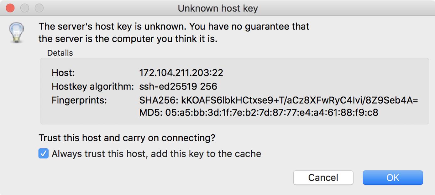 FileZilla unknown SSH host key FileZilla unknown SSH host key