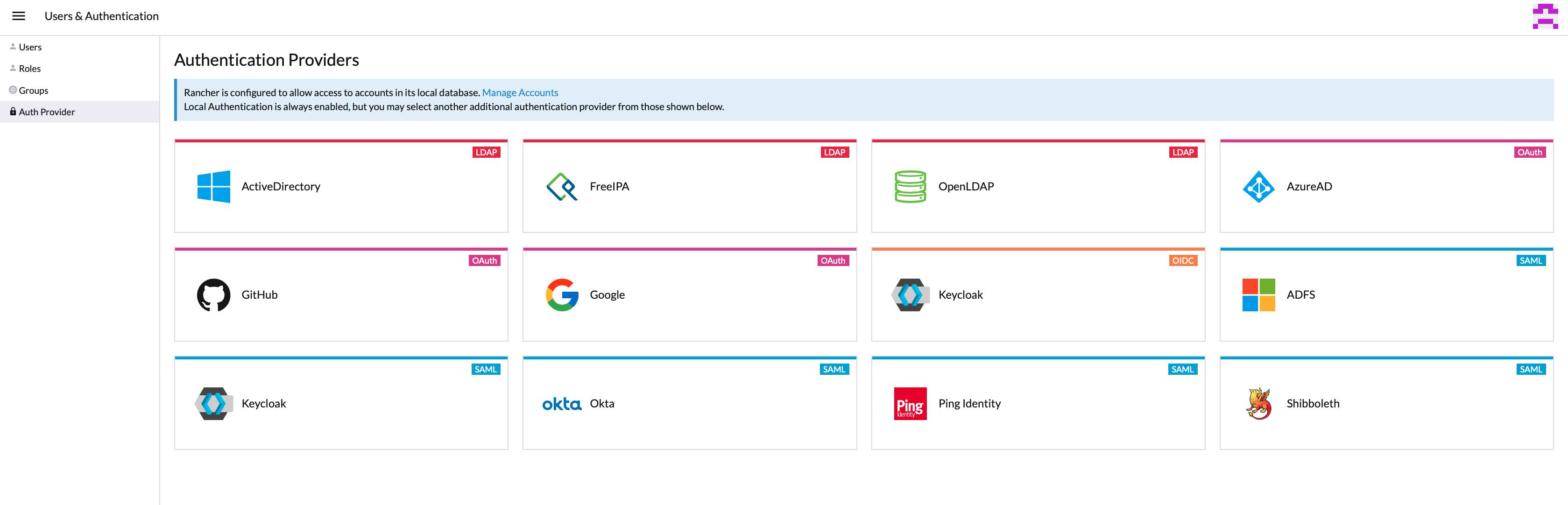 Rancher Authentication page - GitHub option selected Rancher Authentication page - GitHub option selected