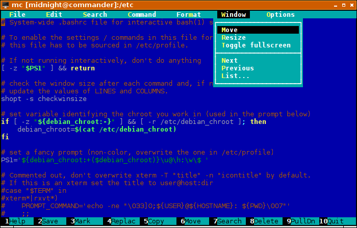 Midnight Commanders Editor mcedit with Syntax Highlighting Active