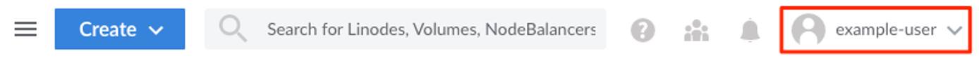 The username dropdown link on Cloud Manager The username dropdown link on Cloud Manager